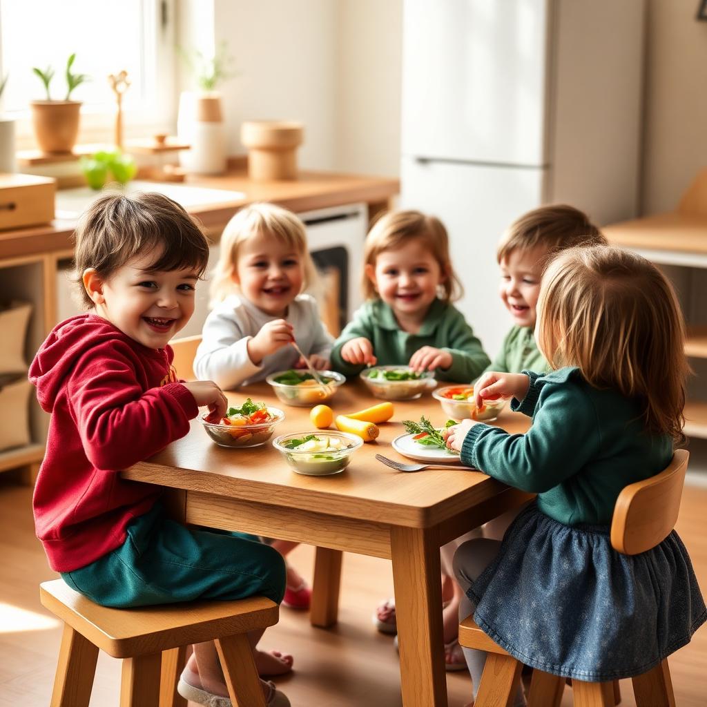 Children sharing a healthy family-style lunch at Our Nation's Children